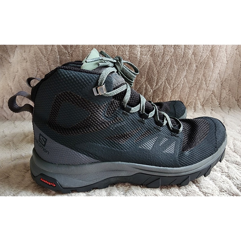 Salomon Outline Mid GTX Hiking Boots Black Grey Gore-Tex Womens 9